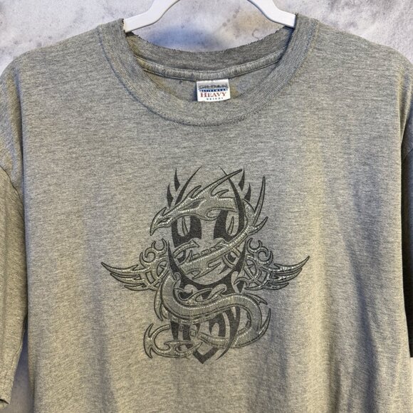 Gildan Other - Vintage Y2K Dragon Tribal T Shirt Mens Large Gray Short Sleeve Skate